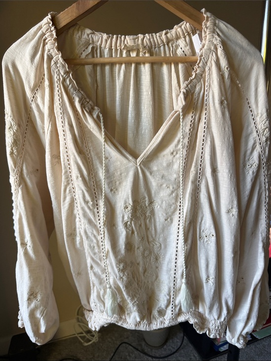 Lucky Brand Tops - Lucky Brand Boho Embroidered Peasant Blouse Lace Trim Size L